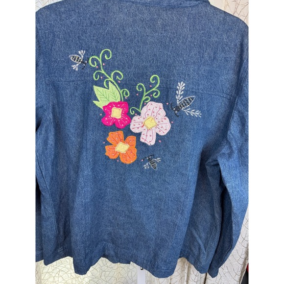 Vintage Y2K Tapestry‎ Patch Denim Jacket – Floral & Bee Embroidery – Women's L - Picture 3 of 7
